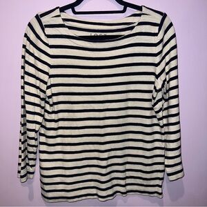 LOFT Striped Boat Neck Top Womens Small Cream Navy Blue Excellent 3/4 Sleeve